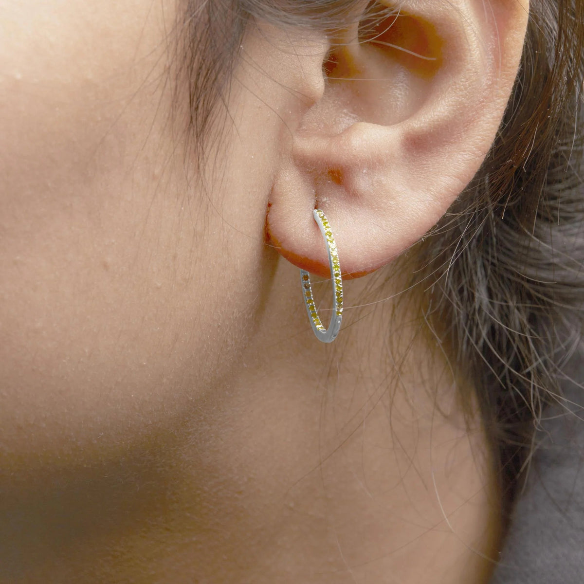 .925 Sterling Silver 1/3 Cttw Inside Out Yellow Treated Diamond 1MM Wide Hoop Earrings (Yellow Color, I2 - I3 Clarity) - LinkagejewelrydesignLinkagejewelrydesign