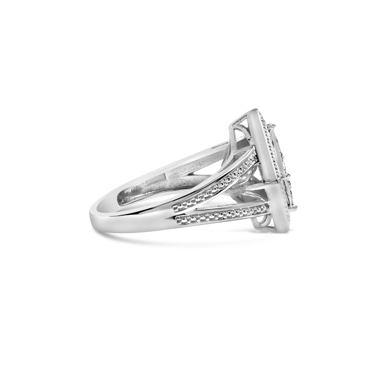 .925 Sterling Silver 1/3 Cttw Invisible Set Princess - Cut Diamond Rhombus and Beaded Halo Ring (H - I Color, SI1 - SI2 Clarity) - LinkagejewelrydesignLinkagejewelrydesign