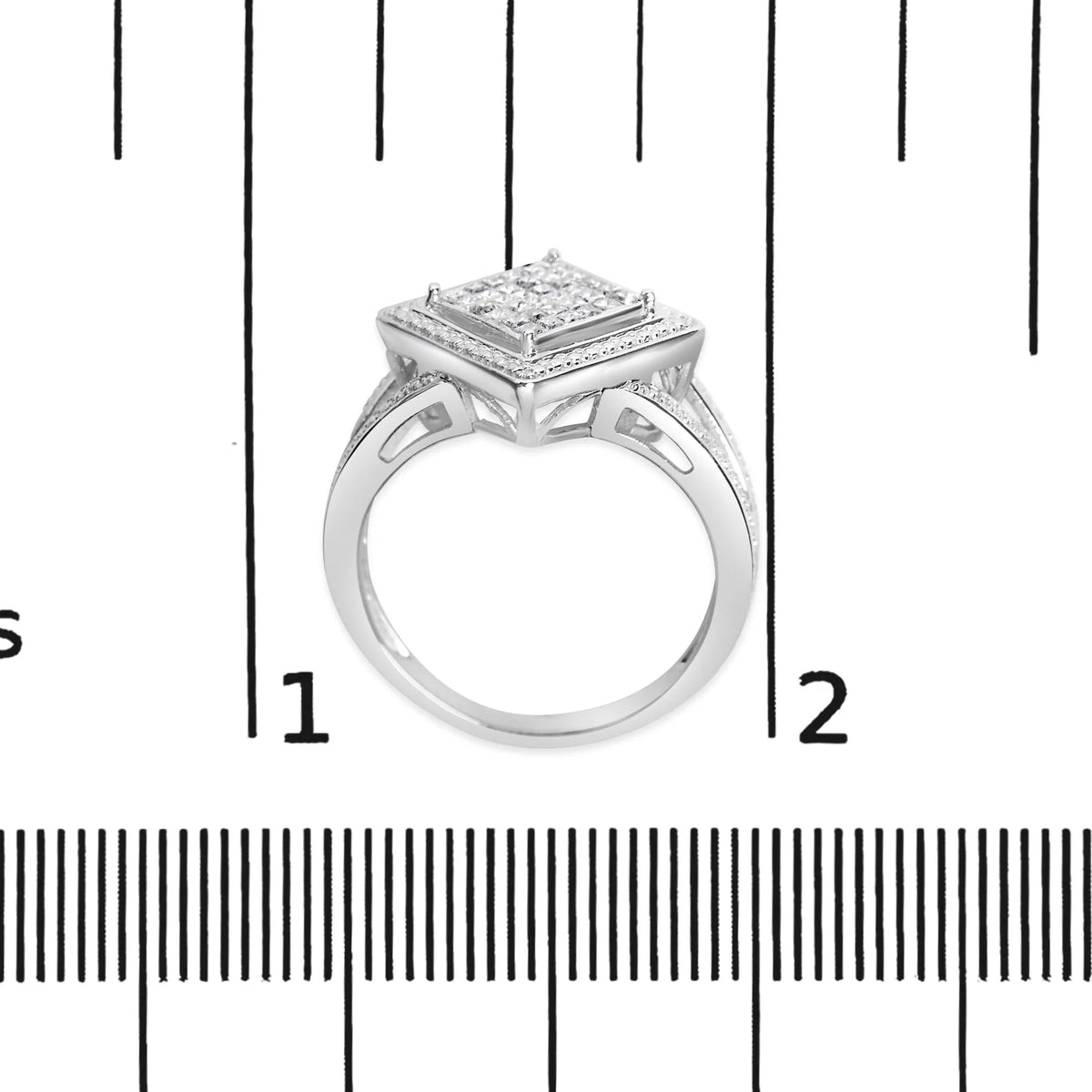 .925 Sterling Silver 1/3 Cttw Invisible Set Princess - Cut Diamond Rhombus and Beaded Halo Ring (H - I Color, SI1 - SI2 Clarity) - LinkagejewelrydesignLinkagejewelrydesign