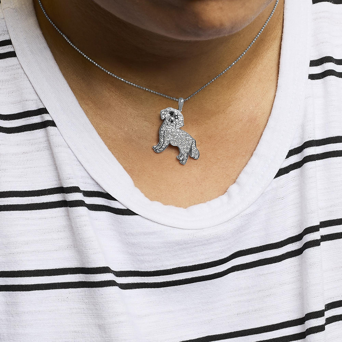 .925 Sterling Silver 1/3 Cttw White and Black Diamond Labrador Retriever Dog Pendant Necklace (I - J Color, I2 - I3 Clarity) - 18" Inches - LinkagejewelrydesignLinkagejewelrydesign