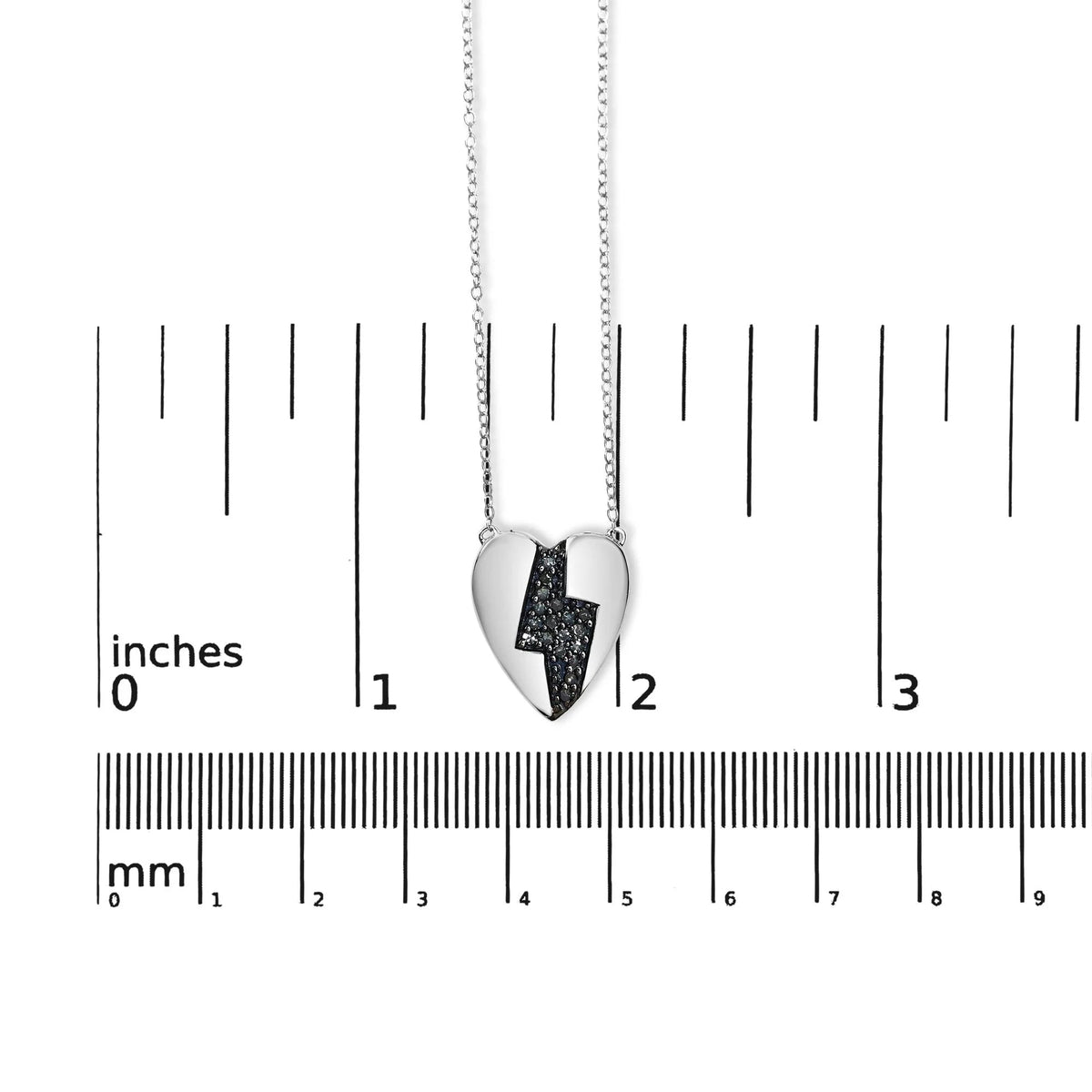 925 Sterling Silver 1/3 Ctw Blue Diamond Heart and Lightning Bolt Pendant Necklace (Blue Color, SI1 - SI2 Clarity) - 18&quot; Inches - LinkagejewelrydesignLinkagejewelrydesign