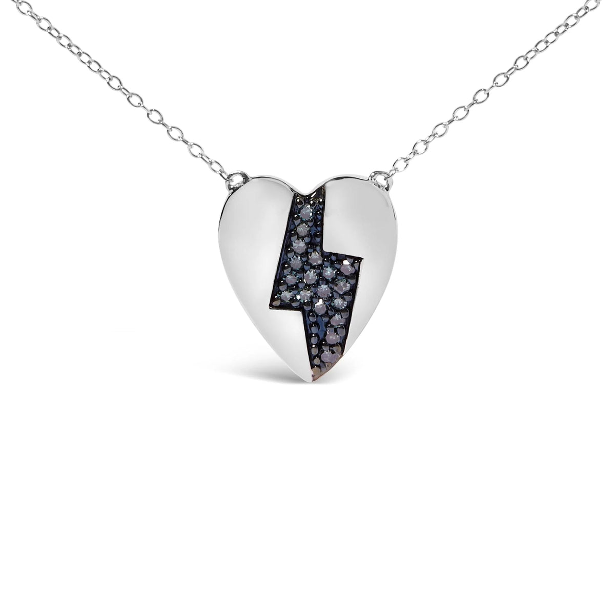 925 Sterling Silver 1/3 Ctw Blue Diamond Heart and Lightning Bolt Pendant Necklace (Blue Color, SI1 - SI2 Clarity) - 18&quot; Inches - LinkagejewelrydesignLinkagejewelrydesign