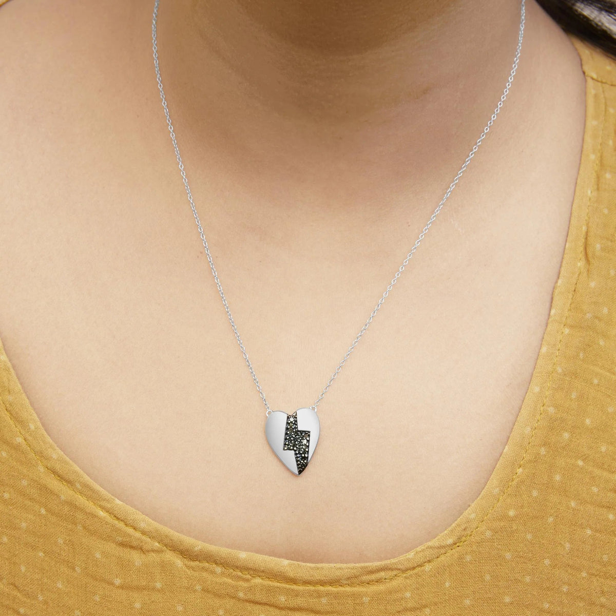 925 Sterling Silver 1/3 Ctw Blue Diamond Heart and Lightning Bolt Pendant Necklace (Blue Color, SI1 - SI2 Clarity) - 18&quot; Inches - LinkagejewelrydesignLinkagejewelrydesign