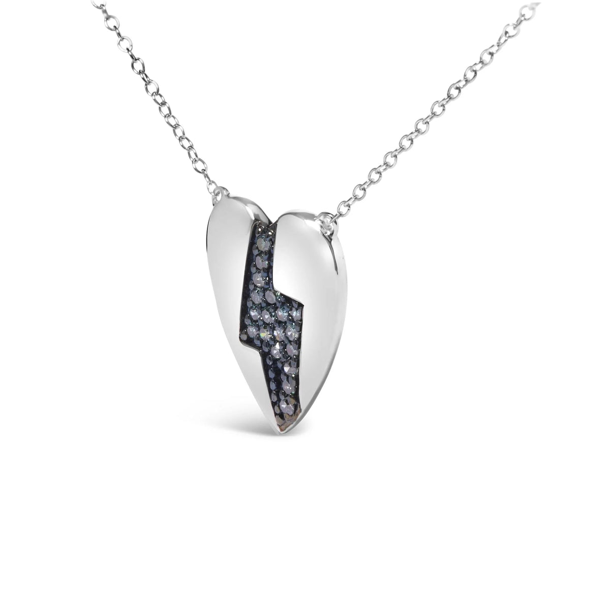 925 Sterling Silver 1/3 Ctw Blue Diamond Heart and Lightning Bolt Pendant Necklace (Blue Color, SI1 - SI2 Clarity) - 18&quot; Inches - LinkagejewelrydesignLinkagejewelrydesign