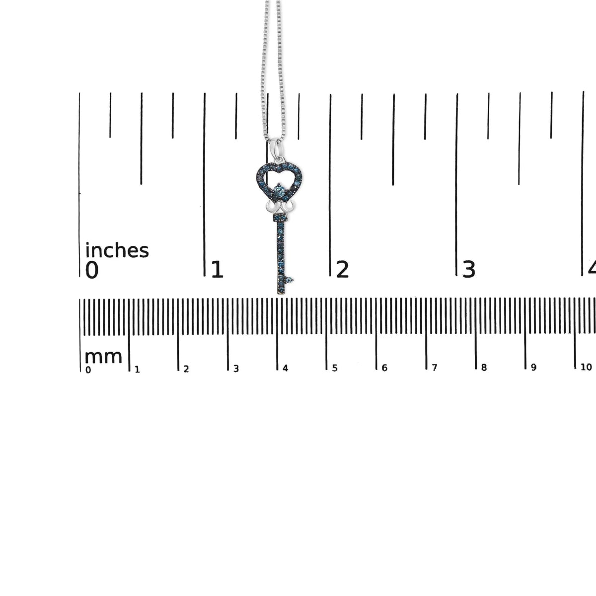 .925 Sterling Silver 1/3 Ctw Blue Diamond Studded Key 18&quot; Pendant Necklace (Blue Color, I2 - I3 Clarity) - LinkagejewelrydesignLinkagejewelrydesign