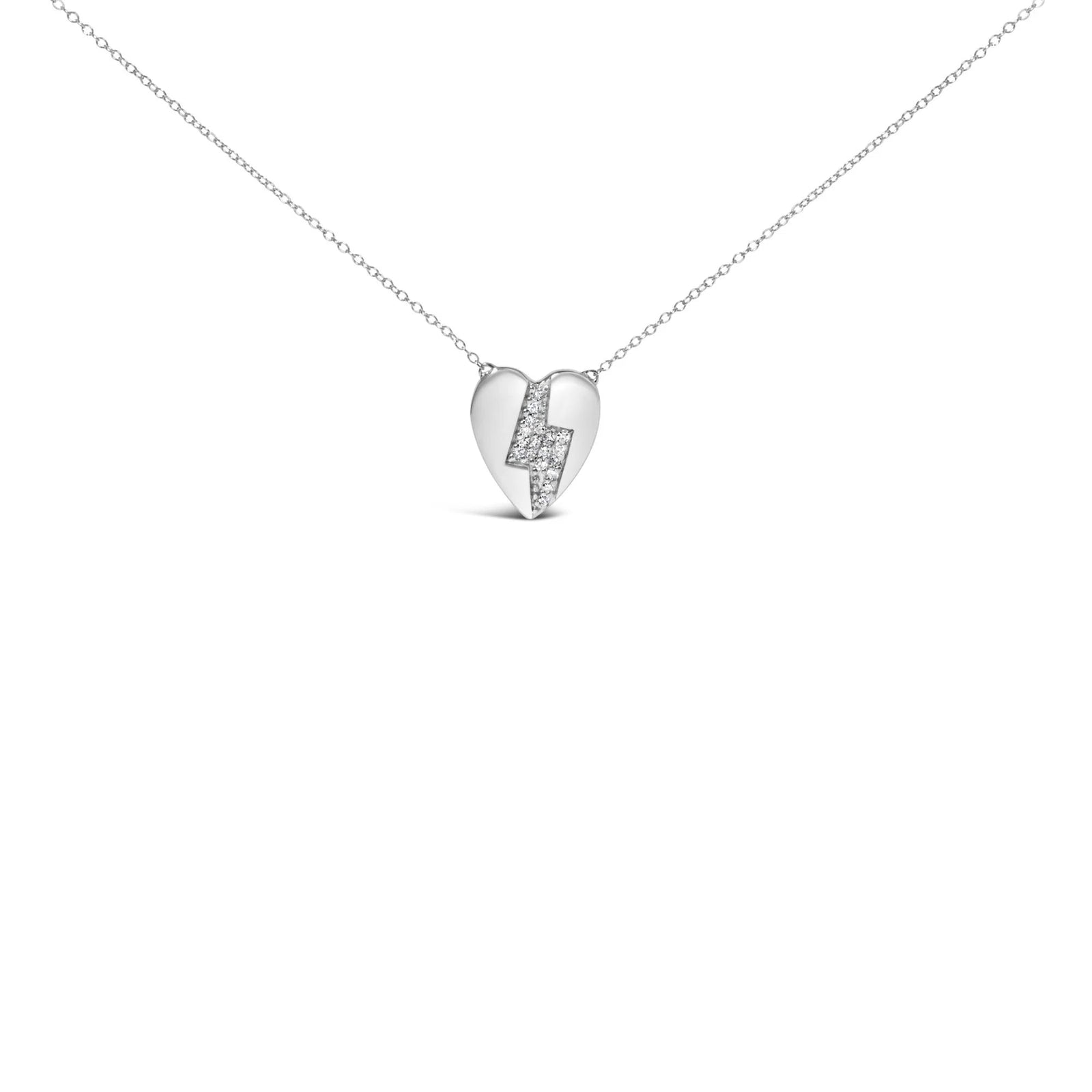 925 Sterling Silver 1/3 Ctw Diamond Heart and Lightning Bolt Pendant Necklace (H - I Color, SI1 - SI2 Clarity) - 18" Inches - LinkagejewelrydesignLinkagejewelrydesign