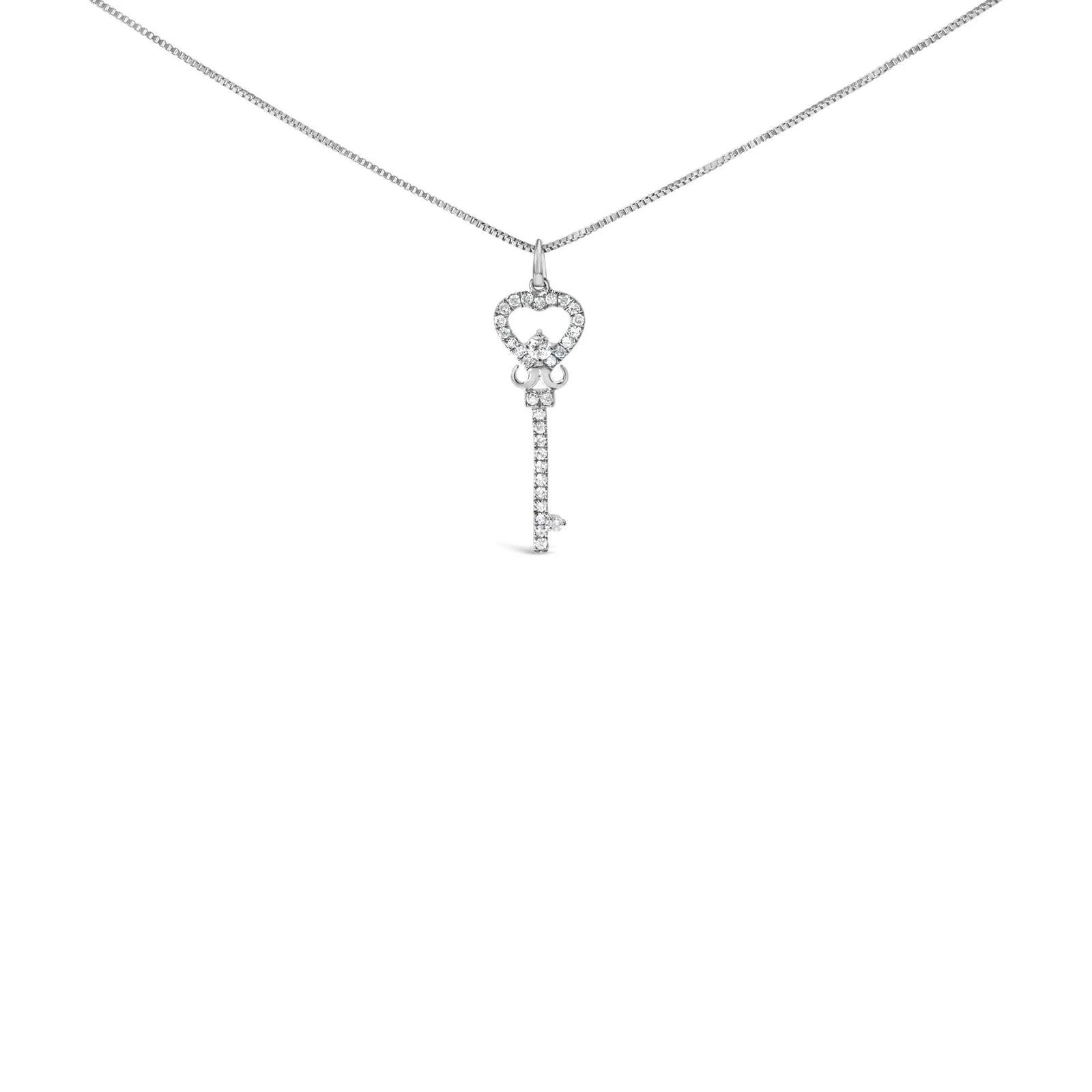 .925 Sterling Silver 1/3 Ctw Diamond Studded Key 18" Pendant Necklace (H - I Color, I2 - I3 Clarity) - LinkagejewelrydesignLinkagejewelrydesign