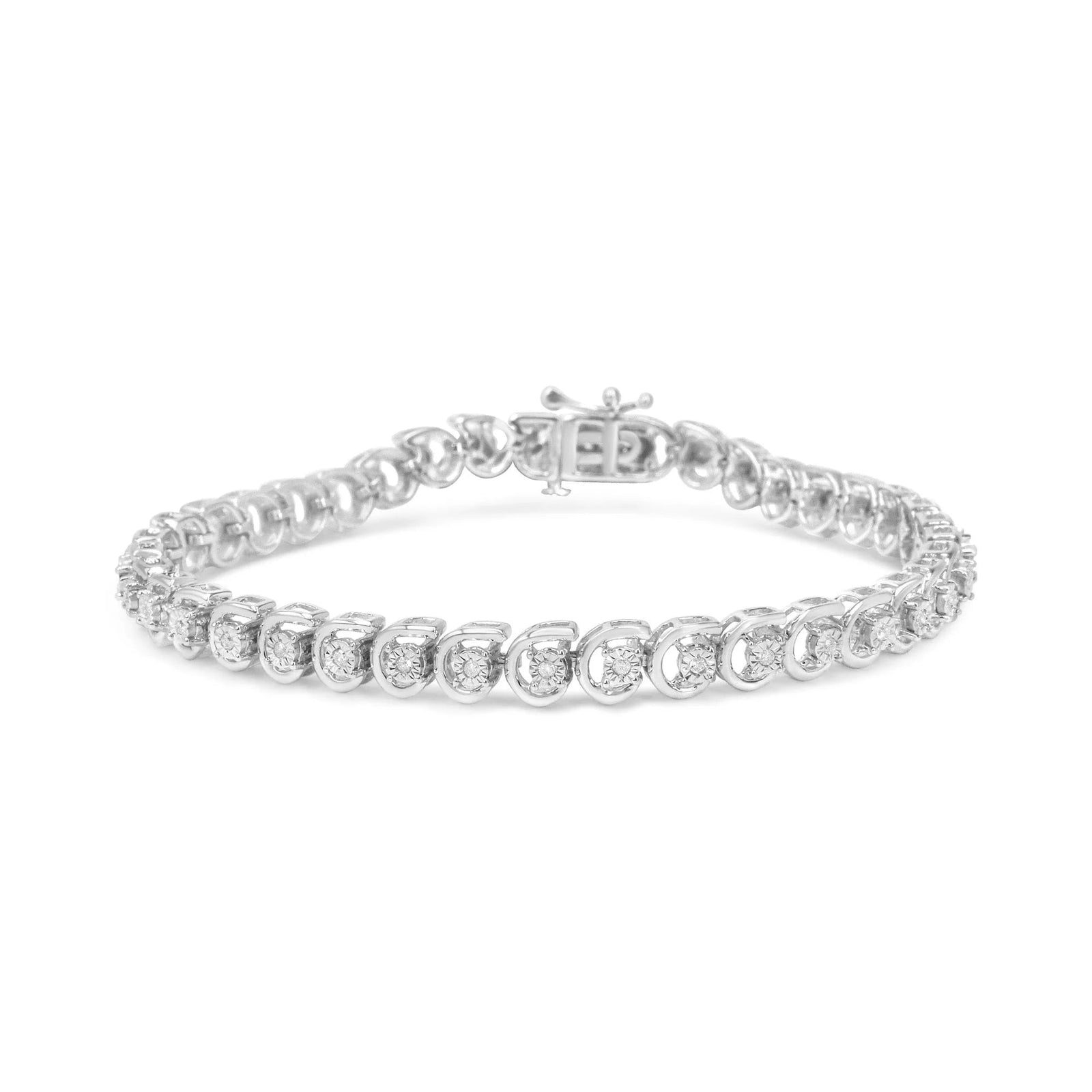 .925 Sterling Silver 1/4 Cttw Diamond "C" Link Bracelet (I - J Color, I2 - I3 Clarity) - 7.25" Inches - LinkagejewelrydesignLinkagejewelrydesign