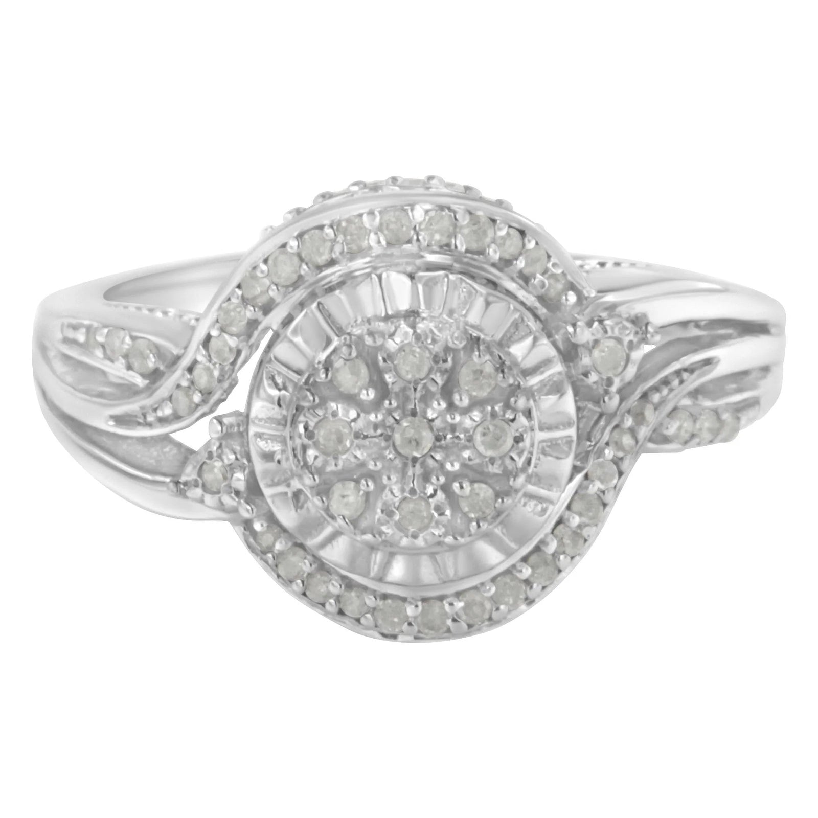 .925 Sterling Silver 1/4 Cttw Diamond Round Cluster Miracle - Plate Halo Split Shank Band Cocktail Engagement Ring (I - J Color, I3 Clarity) - LinkagejewelrydesignLinkagejewelrydesign