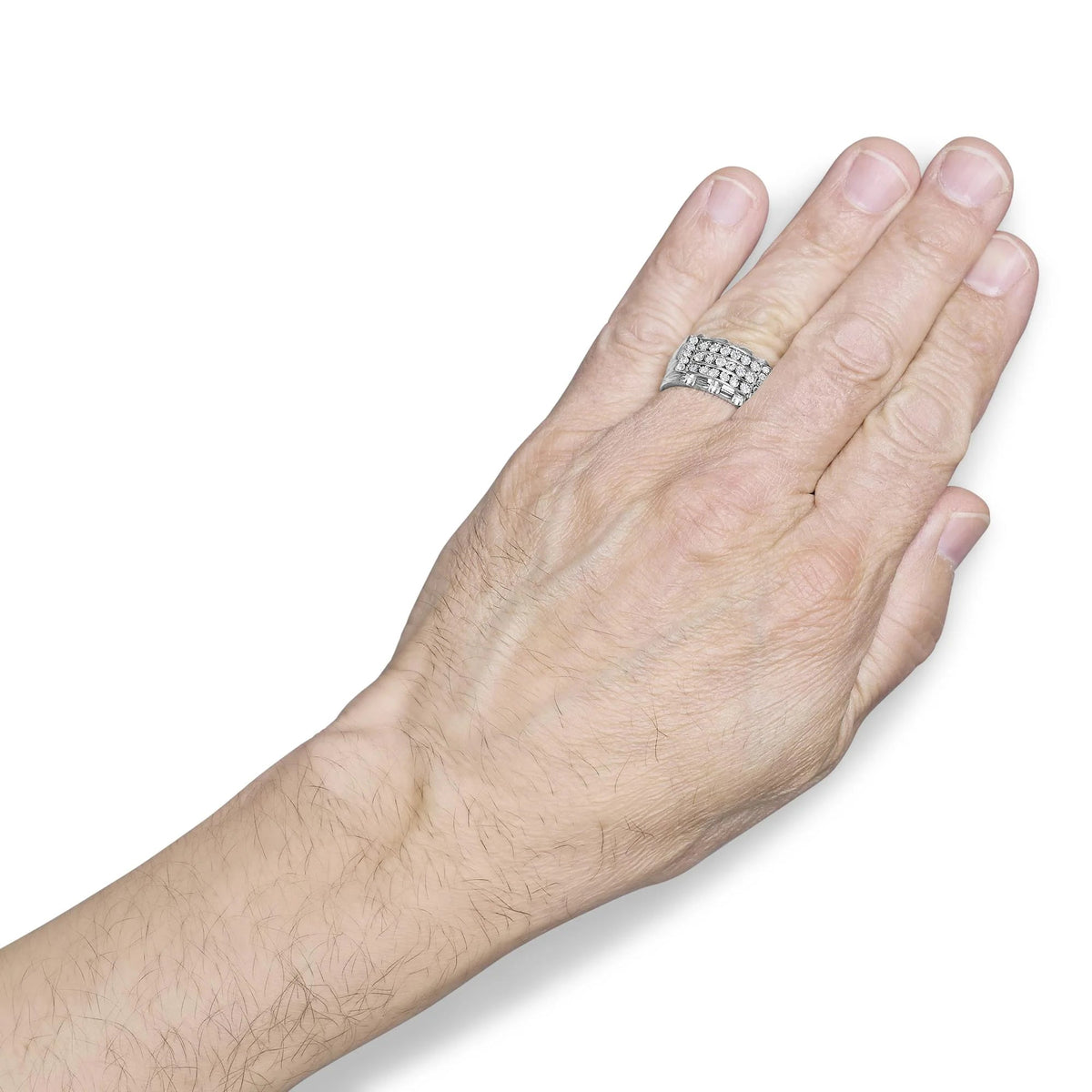.925 Sterling Silver 1/4 Cttw Diamond Three Row Channel Band Ring (I - J Color, I3 Clarity) - Size 10 - LinkagejewelrydesignLinkagejewelrydesign