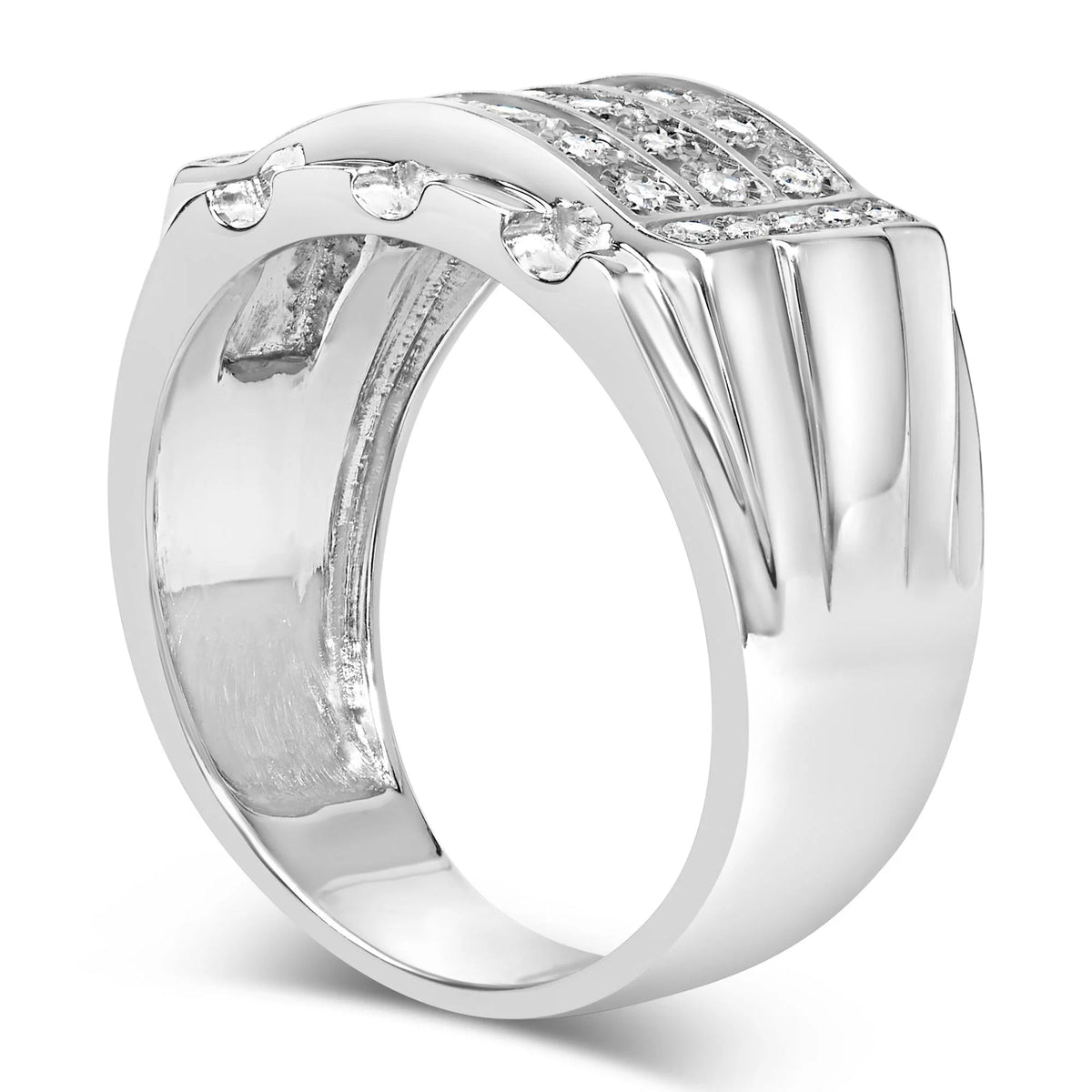 .925 Sterling Silver 1/4 Cttw Diamond Three Row Channel Band Ring (I - J Color, I3 Clarity) - Size 10 - LinkagejewelrydesignLinkagejewelrydesign