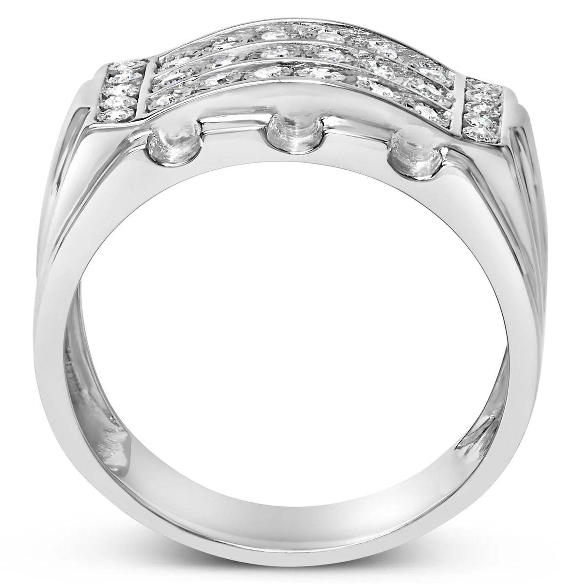 .925 Sterling Silver 1/4 Cttw Diamond Three Row Channel Band Ring (I - J Color, I3 Clarity) - Size 10 - LinkagejewelrydesignLinkagejewelrydesign