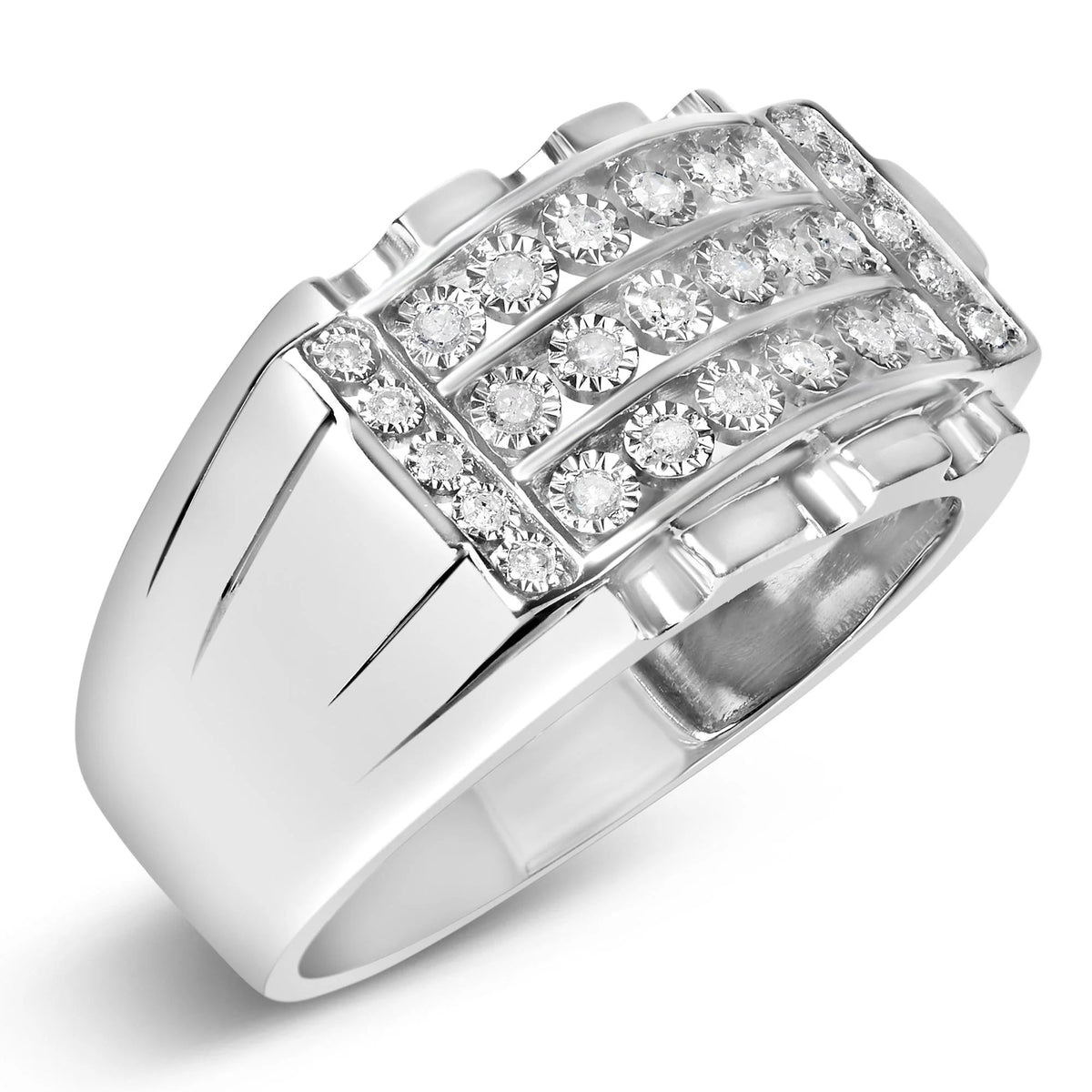 .925 Sterling Silver 1/4 Cttw Diamond Three Row Channel Band Ring (I - J Color, I3 Clarity) - Size 10 - LinkagejewelrydesignLinkagejewelrydesign