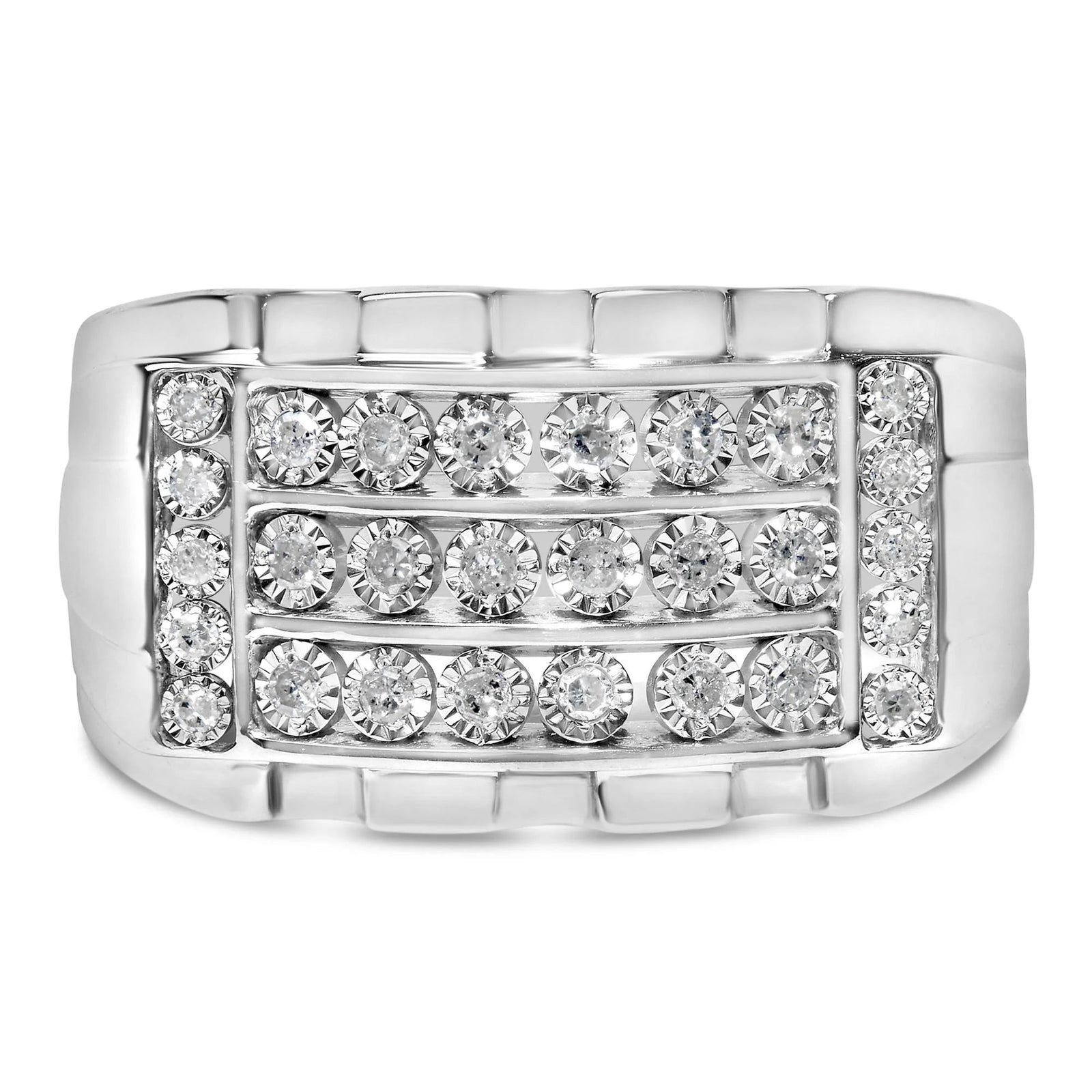 .925 Sterling Silver 1/4 Cttw Diamond Three Row Channel Band Ring (I - J Color, I3 Clarity) - Size 10 - LinkagejewelrydesignLinkagejewelrydesign