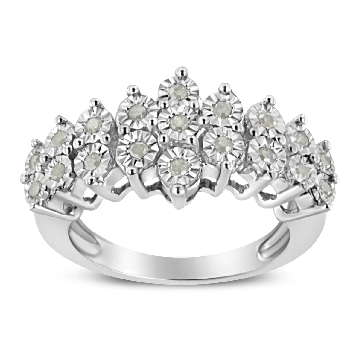 .925 Sterling Silver 1/4 Cttw Miracle Plate Set Round - Cut Diamond Two Row Band Ring (I - J Color, I2 - I3 Clarity) - LinkagejewelrydesignLinkagejewelrydesign
