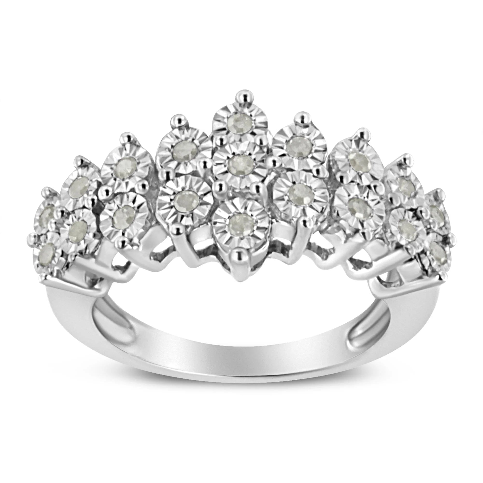 .925 Sterling Silver 1/4 Cttw Miracle Plate Set Round - Cut Diamond Two Row Band Ring (I - J Color, I2 - I3 Clarity) - LinkagejewelrydesignLinkagejewelrydesign