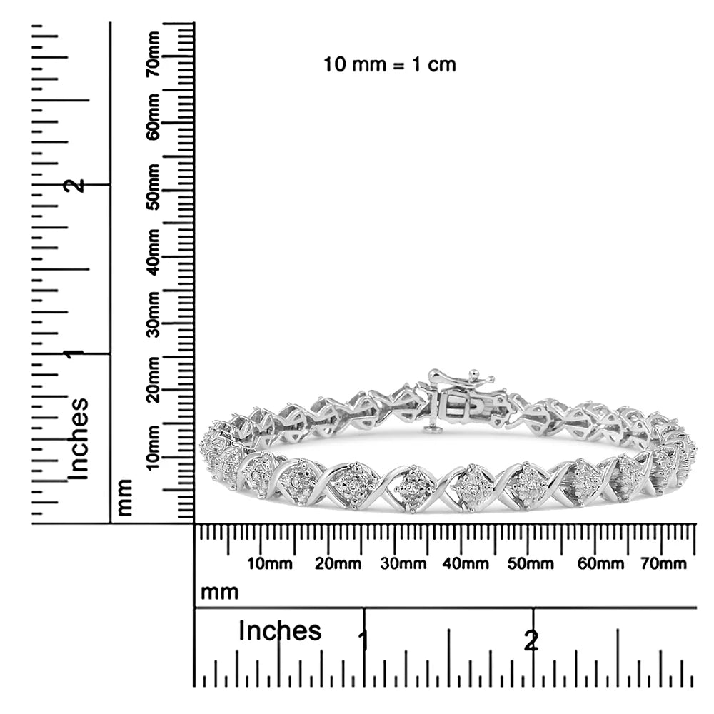 .925 Sterling Silver 1/4 Cttw Round - Cut Diamond "X" Link Bracelet (I - J Color, I3 Clarity) - Size 7.25 " - LinkagejewelrydesignLinkagejewelrydesign