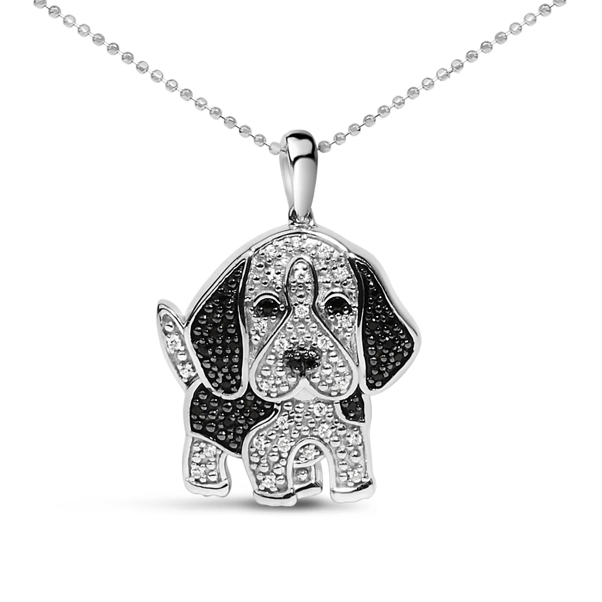 .925 Sterling Silver 1/4 cttw White and Black Diamond Dog Pendant Necklace 18 inch (I - J Color, I2 - I3 Clarity) - LinkagejewelrydesignLinkagejewelrydesign