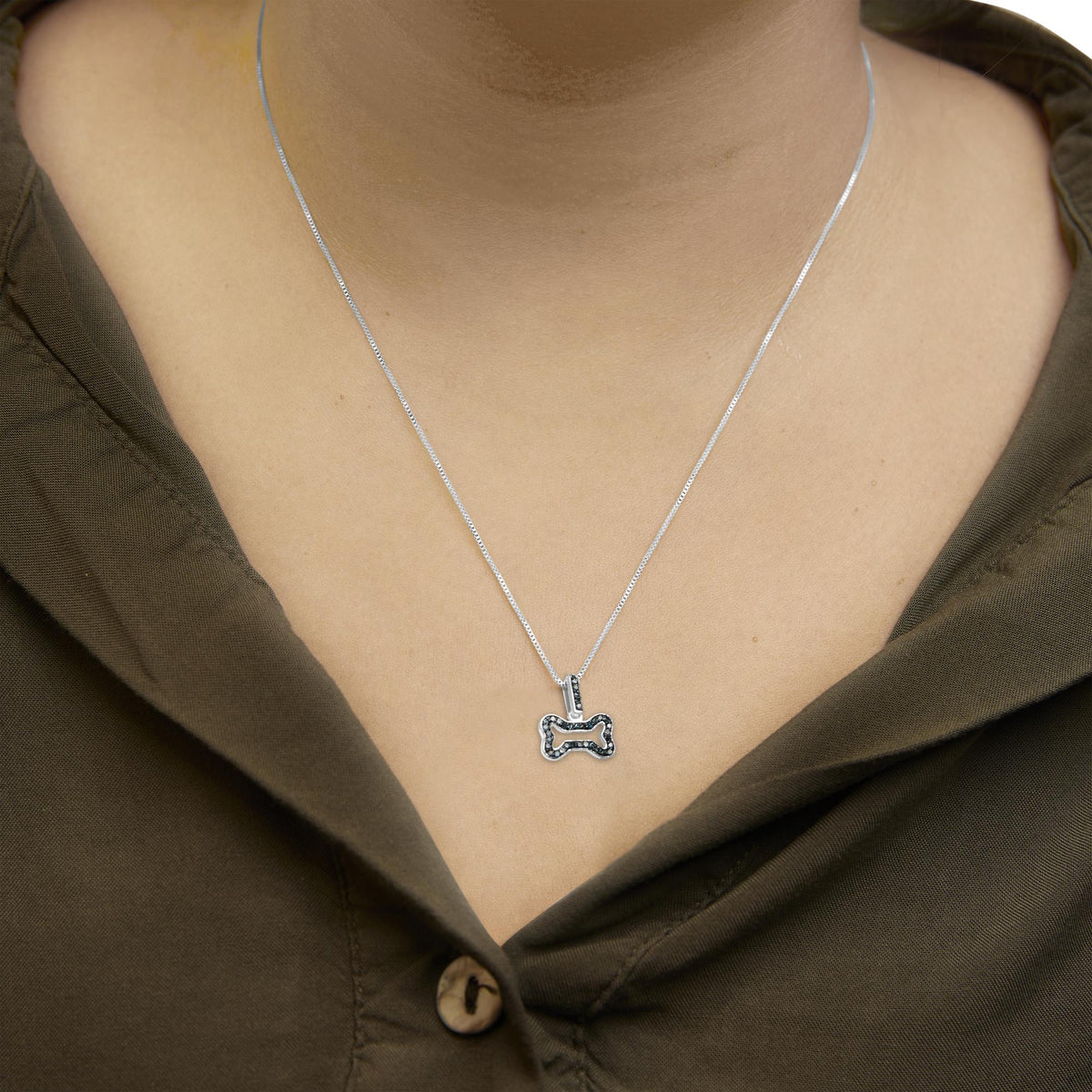 .925 Sterling Silver 1/5 Cttw Blue Diamond Dog Bone Pendant Necklace (Blue Color, I1 - I2 Clarity) - 18&quot; - LinkagejewelrydesignLinkagejewelrydesign