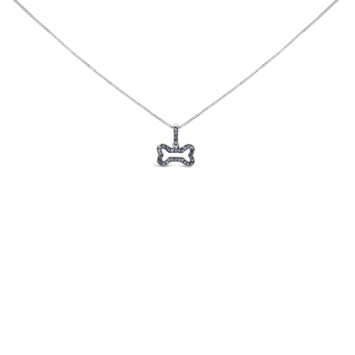 .925 Sterling Silver 1/5 Cttw Blue Diamond Dog Bone Pendant Necklace (Blue Color, I1 - I2 Clarity) - 18&quot; - LinkagejewelrydesignLinkagejewelrydesign