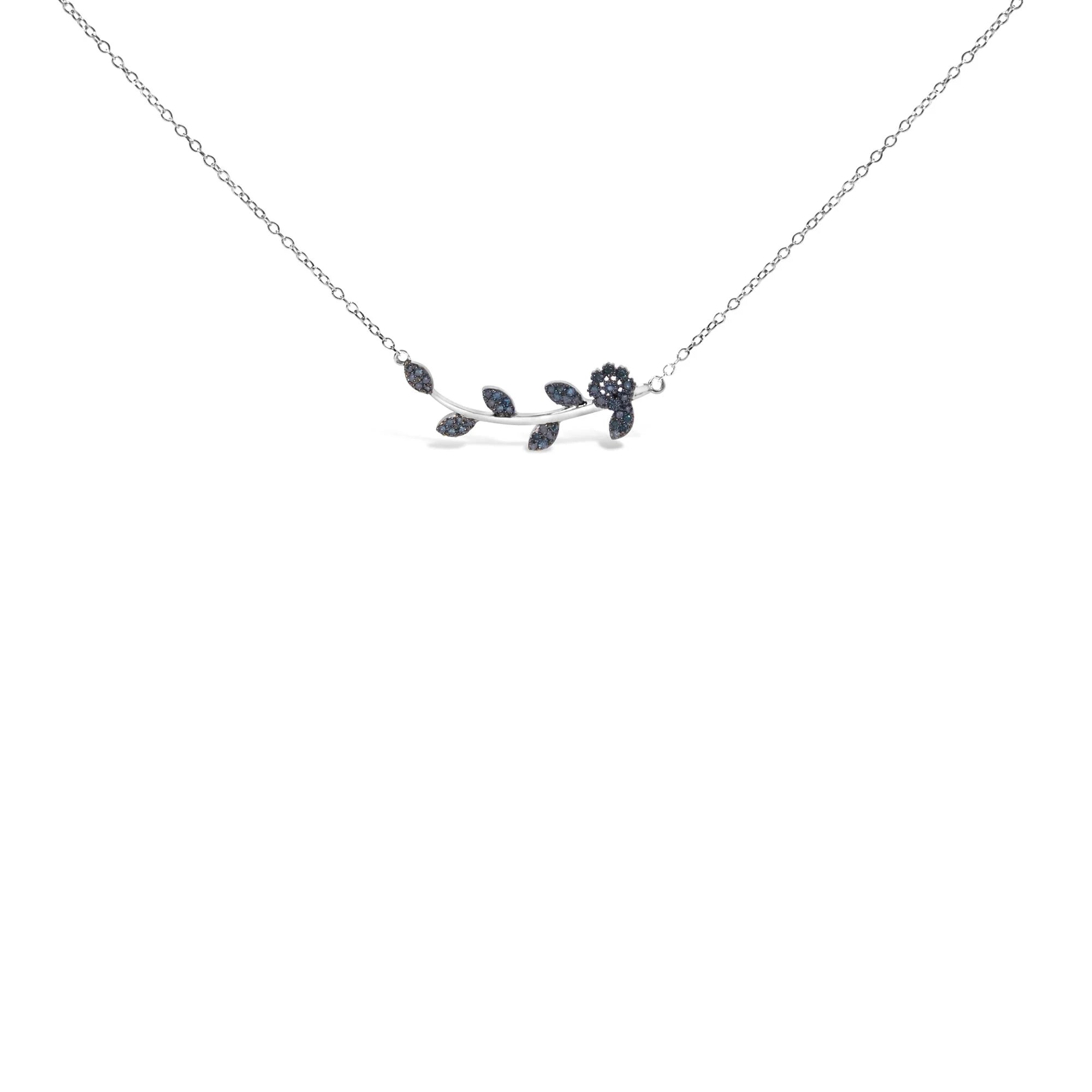 .925 Sterling Silver 1/5 Cttw Blue Diamond Leaf and Branch Pendant Necklace (H - I Color, SI1 - SI2 Clarity) - 18" - LinkagejewelrydesignLinkagejewelrydesign
