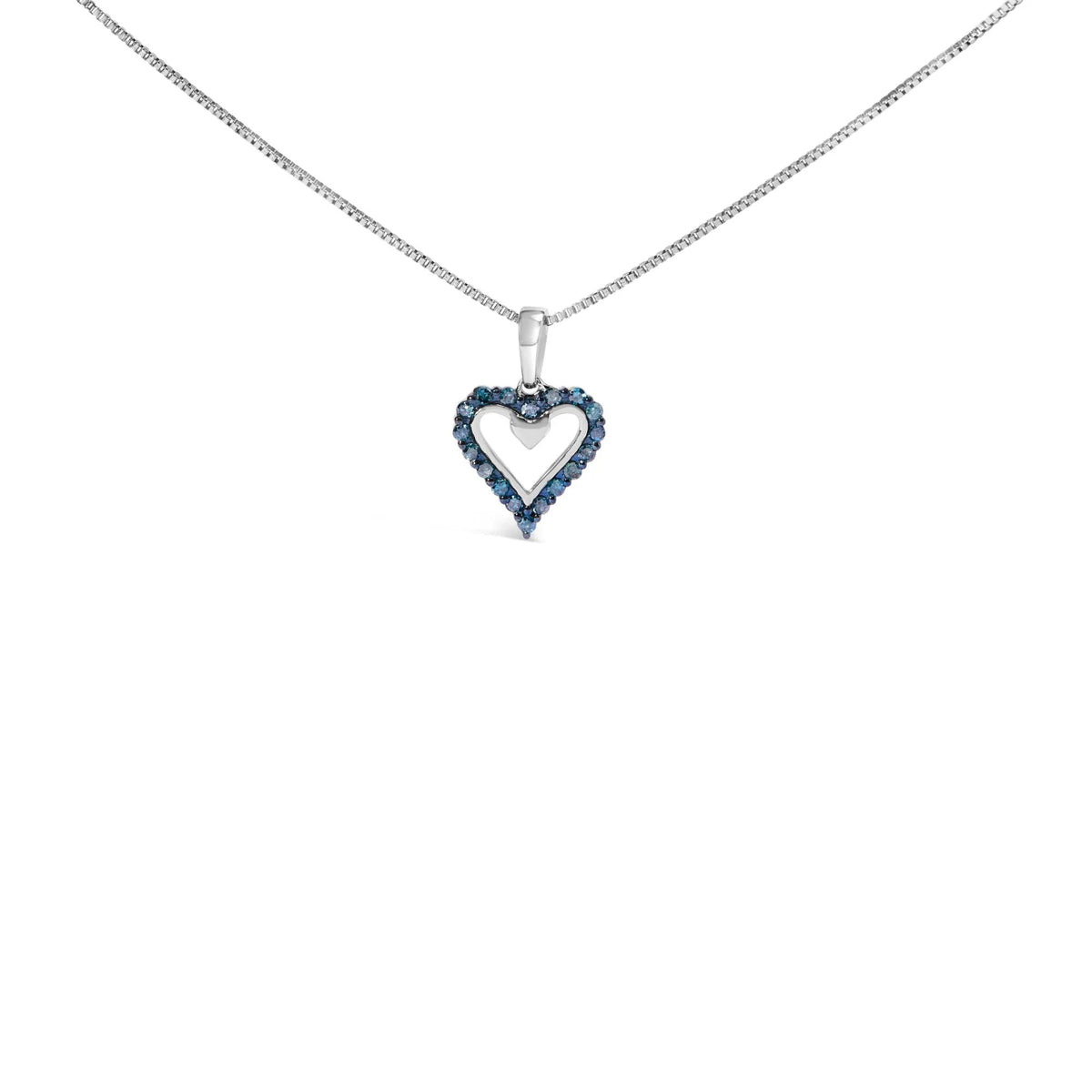 .925 Sterling Silver 1/5 Cttw Blue Diamond Open Heart Pendant Necklace (I - J Color, I2 - I3 Clarity) - 18&quot; Inches - LinkagejewelrydesignLinkagejewelrydesign