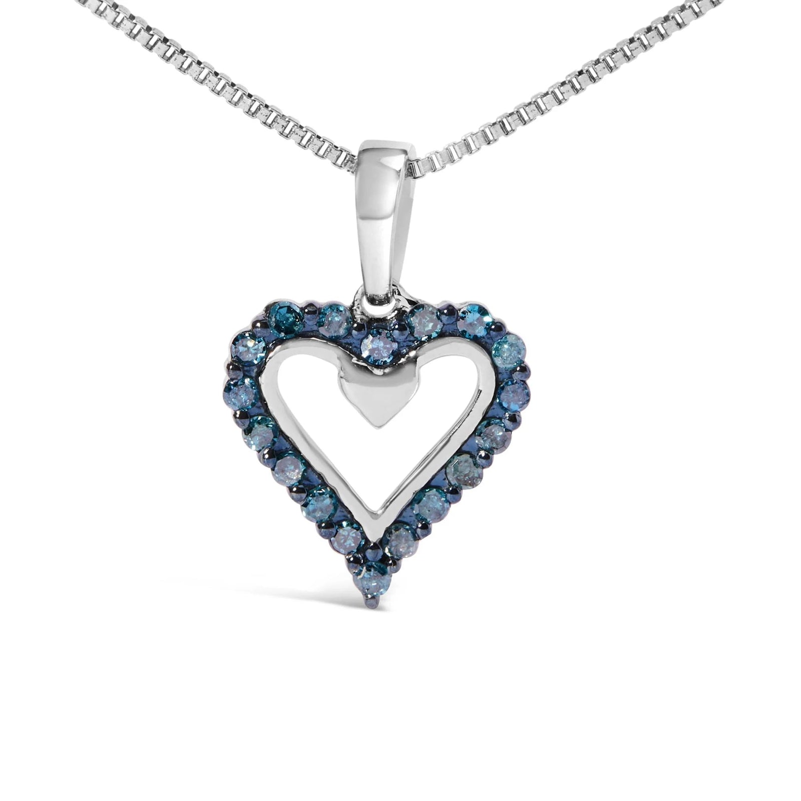 .925 Sterling Silver 1/5 Cttw Blue Diamond Open Heart Pendant Necklace (I - J Color, I2 - I3 Clarity) - 18" Inches - LinkagejewelrydesignLinkagejewelrydesign