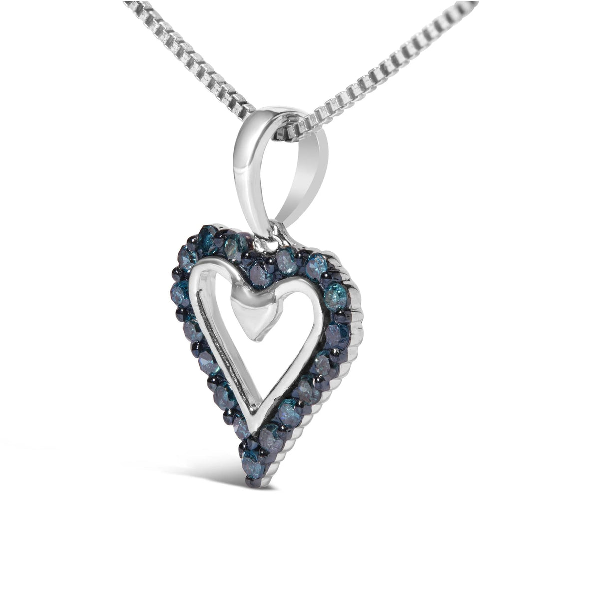 .925 Sterling Silver 1/5 Cttw Blue Diamond Open Heart Pendant Necklace (I - J Color, I2 - I3 Clarity) - 18&quot; Inches - LinkagejewelrydesignLinkagejewelrydesign