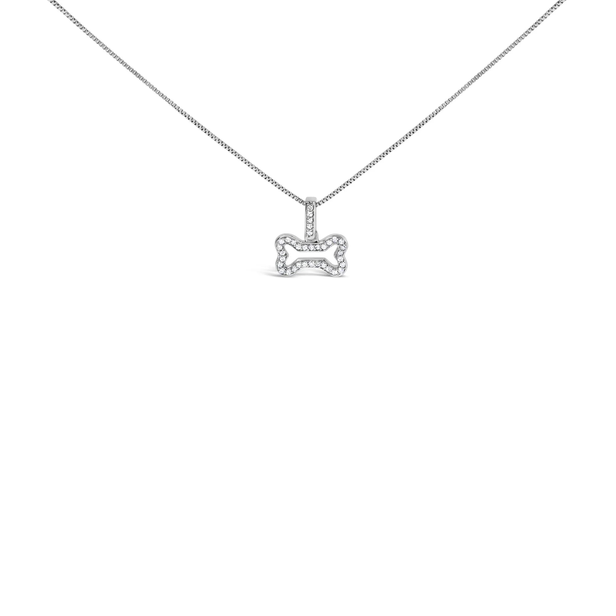 .925 Sterling Silver 1/5 Cttw Diamond Dog Bone Pendant Necklace (H - I Color, I1 - I2 Clarity) - 18" - LinkagejewelrydesignLinkagejewelrydesign