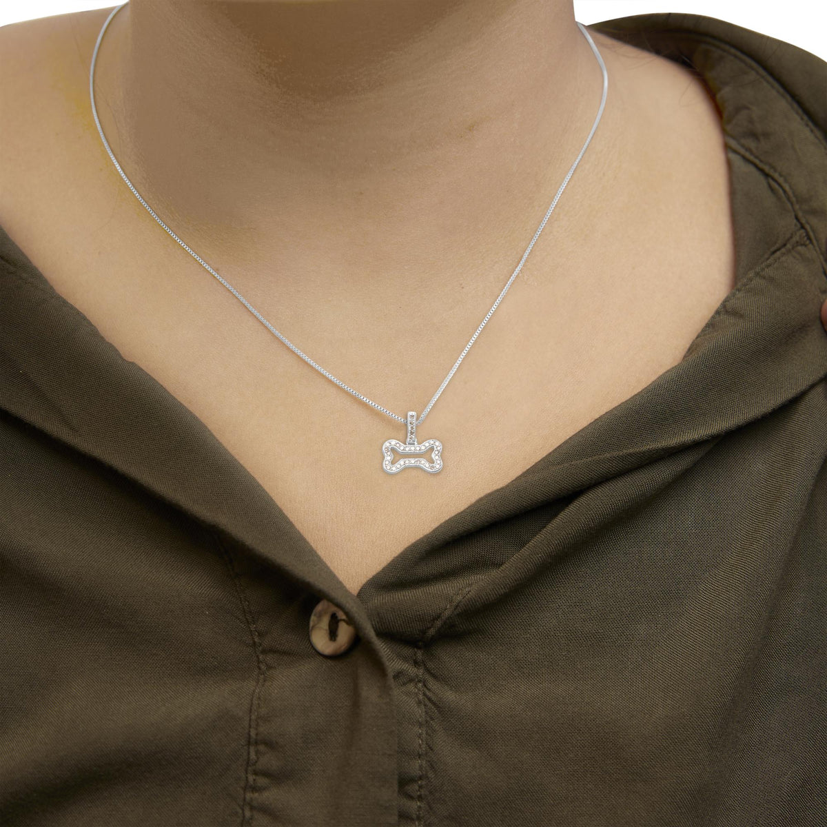 .925 Sterling Silver 1/5 Cttw Diamond Dog Bone Pendant Necklace (H - I Color, I1 - I2 Clarity) - 18&quot; - LinkagejewelrydesignLinkagejewelrydesign