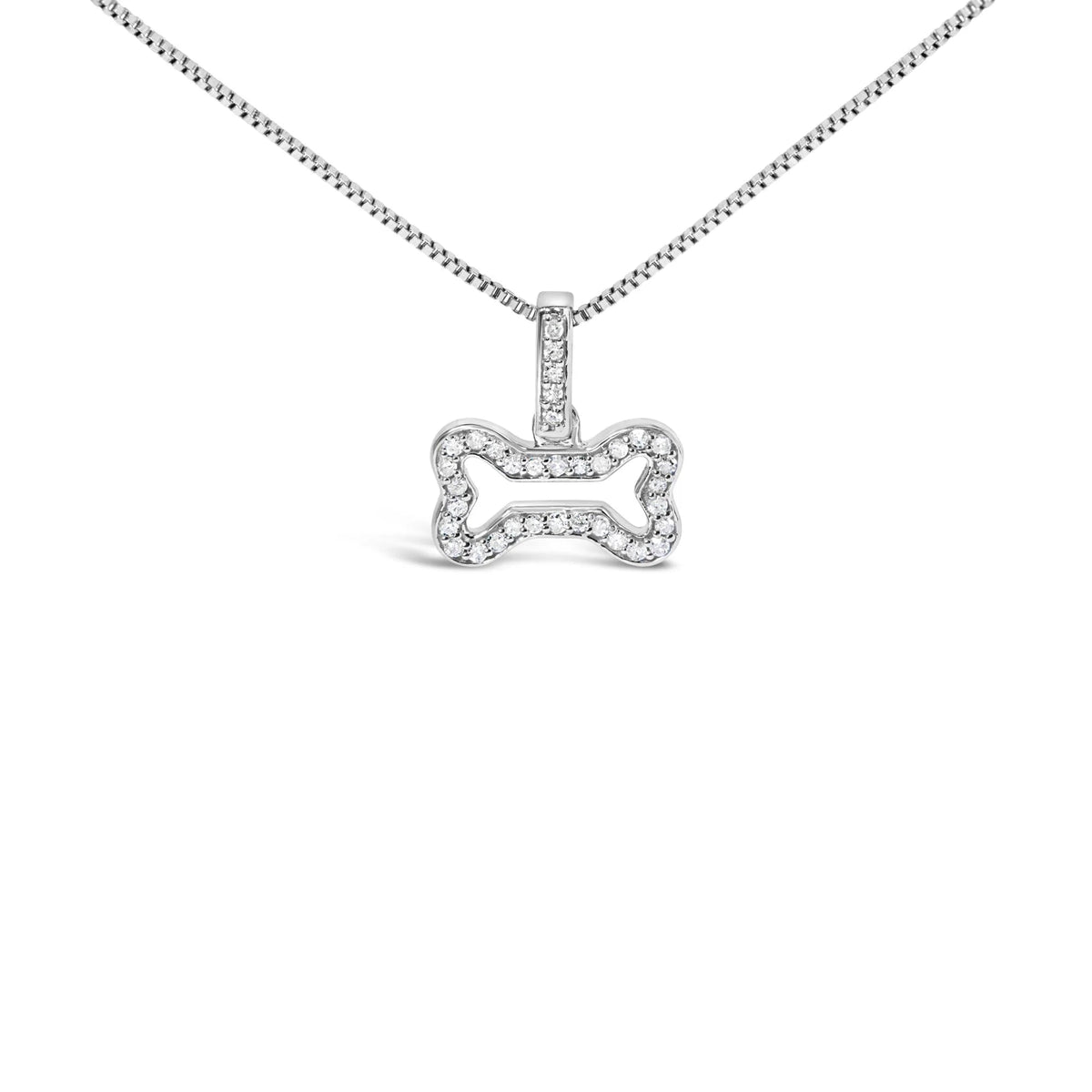 .925 Sterling Silver 1/5 Cttw Diamond Dog Bone Pendant Necklace (H - I Color, I1 - I2 Clarity) - 18&quot; - LinkagejewelrydesignLinkagejewelrydesign
