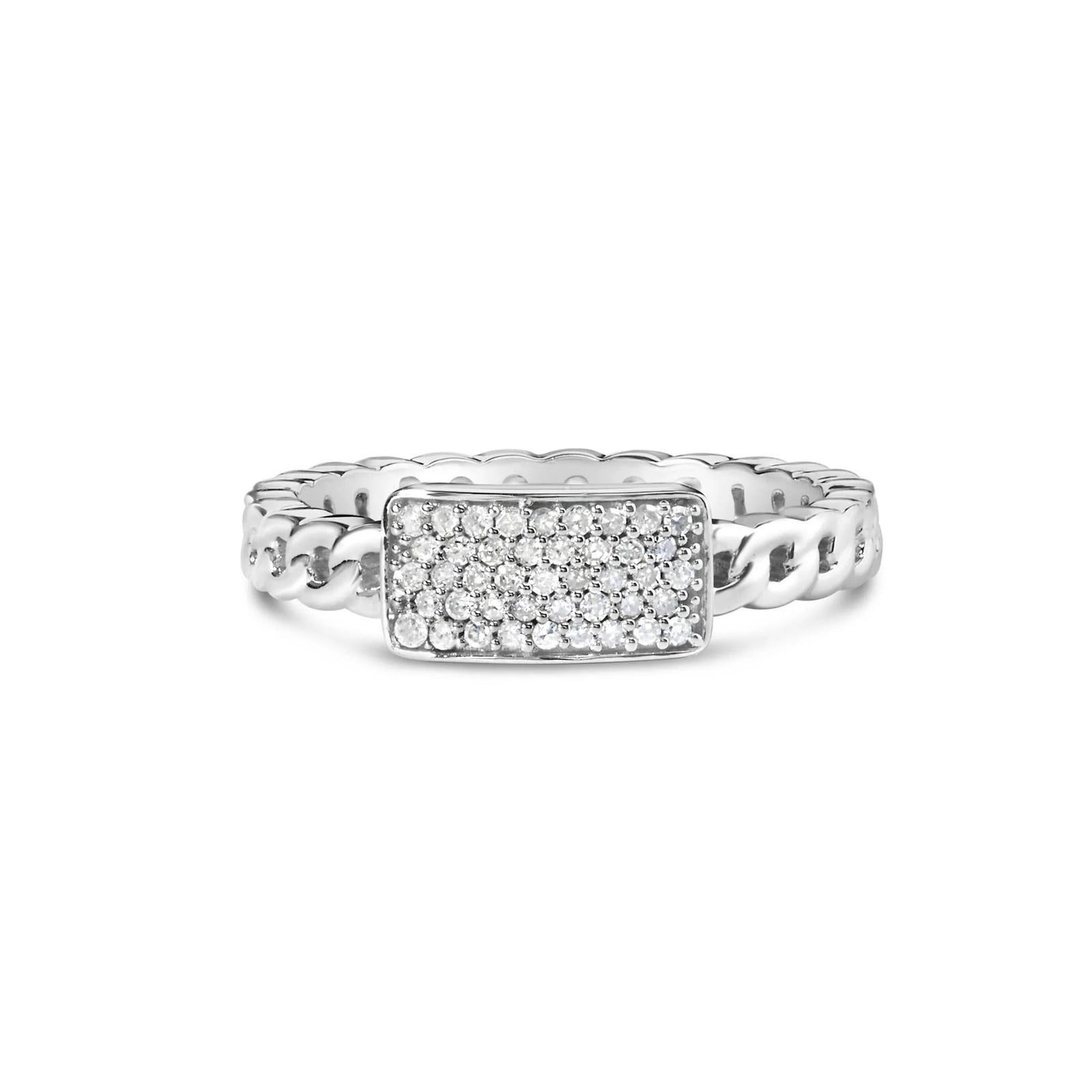 .925 Sterling Silver 1/5 Cttw Diamond ID and Cuban Link Band Ring (I - J Color, I2 - I3 Clarity) - LinkagejewelrydesignLinkagejewelrydesign