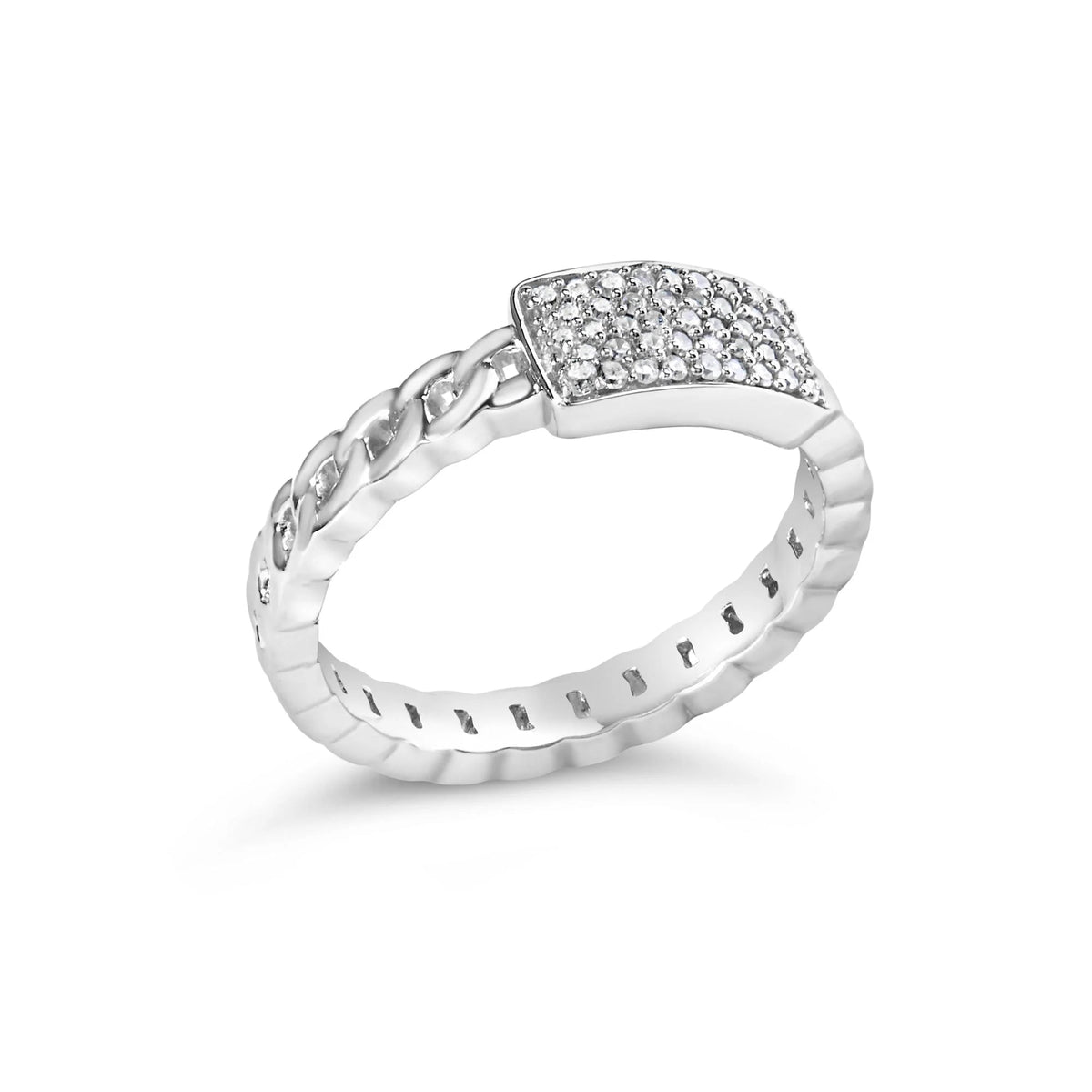 .925 Sterling Silver 1/5 Cttw Diamond ID and Cuban Link Band Ring (I - J Color, I2 - I3 Clarity) - LinkagejewelrydesignLinkagejewelrydesign