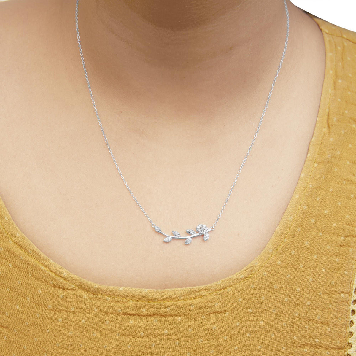 .925 Sterling Silver 1/5 Cttw Diamond Leaf and Branch Pendant Necklace (H - I Color, SI1 - SI2 Clarity) - 18&quot; - LinkagejewelrydesignLinkagejewelrydesign