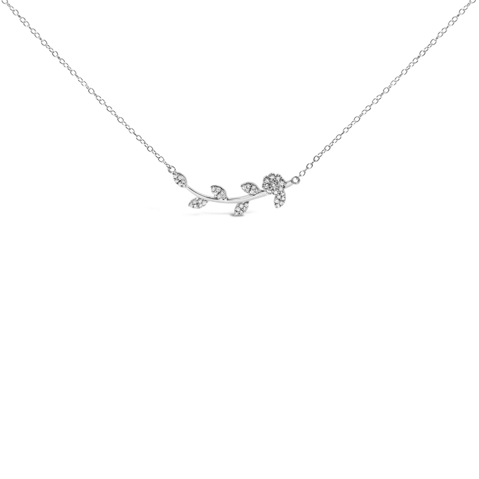 .925 Sterling Silver 1/5 Cttw Diamond Leaf and Branch Pendant Necklace (H - I Color, SI1 - SI2 Clarity) - 18" - LinkagejewelrydesignLinkagejewelrydesign