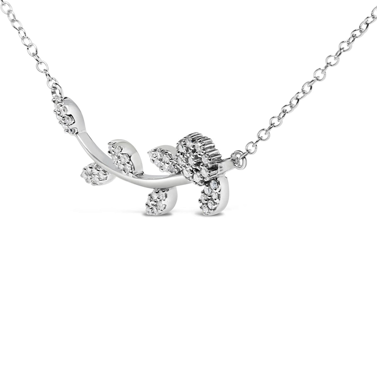 .925 Sterling Silver 1/5 Cttw Diamond Leaf and Branch Pendant Necklace (H - I Color, SI1 - SI2 Clarity) - 18&quot; - LinkagejewelrydesignLinkagejewelrydesign