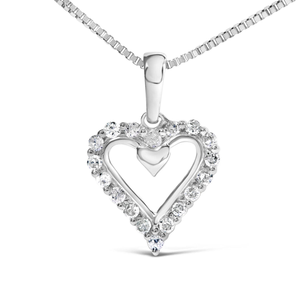 .925 Sterling Silver 1/5 Cttw Diamond Open Heart Pendant Necklace (I - J Color, I2 - I3 Clarity) - 18&quot; Inches - LinkagejewelrydesignLinkagejewelrydesign