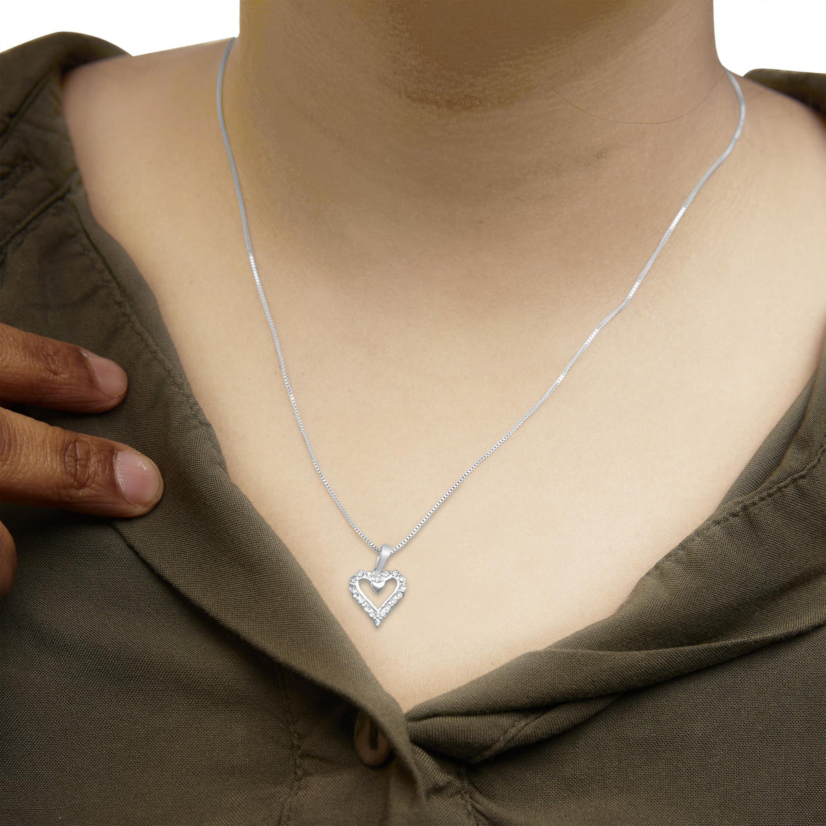 .925 Sterling Silver 1/5 Cttw Diamond Open Heart Pendant Necklace (I - J Color, I2 - I3 Clarity) - 18&quot; Inches - LinkagejewelrydesignLinkagejewelrydesign