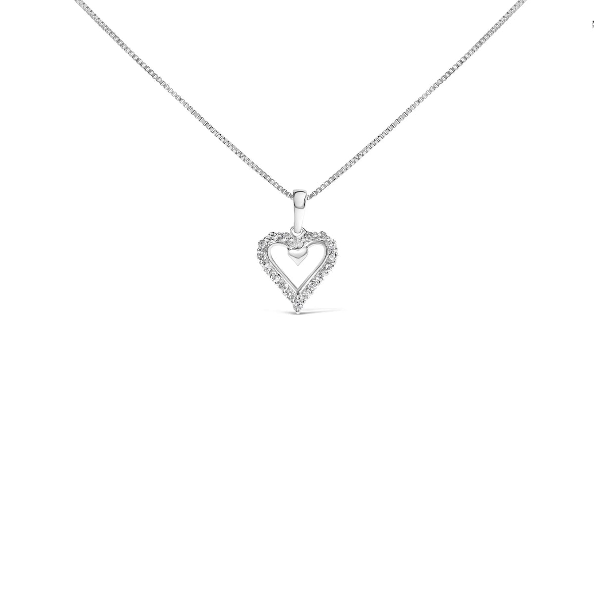 .925 Sterling Silver 1/5 Cttw Diamond Open Heart Pendant Necklace (I - J Color, I2 - I3 Clarity) - 18&quot; Inches - LinkagejewelrydesignLinkagejewelrydesign