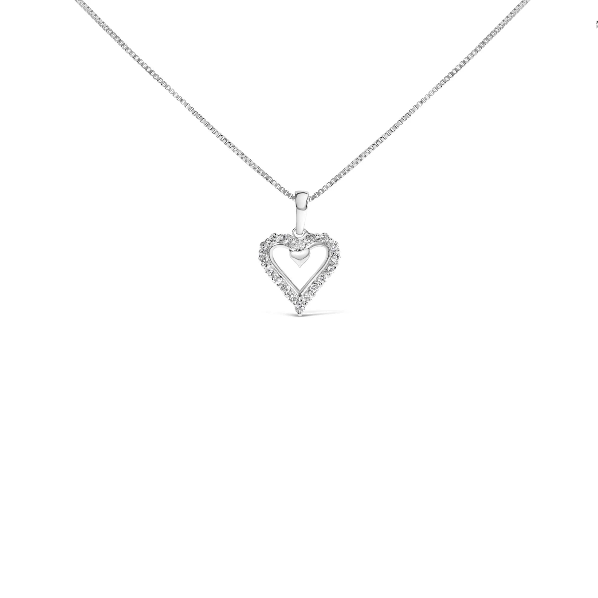 .925 Sterling Silver 1/5 Cttw Diamond Open Heart Pendant Necklace (I - J Color, I2 - I3 Clarity) - 18" Inches - LinkagejewelrydesignLinkagejewelrydesign