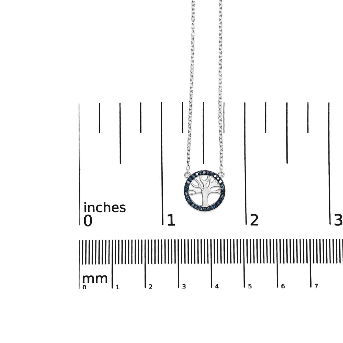 .925 Sterling Silver 1/6 Cttw Blue Diamond Tree of Life and Circle 18&quot; Pendant Necklace (Blue Color, SI1 - SI2 Clarity) - LinkagejewelrydesignLinkagejewelrydesign