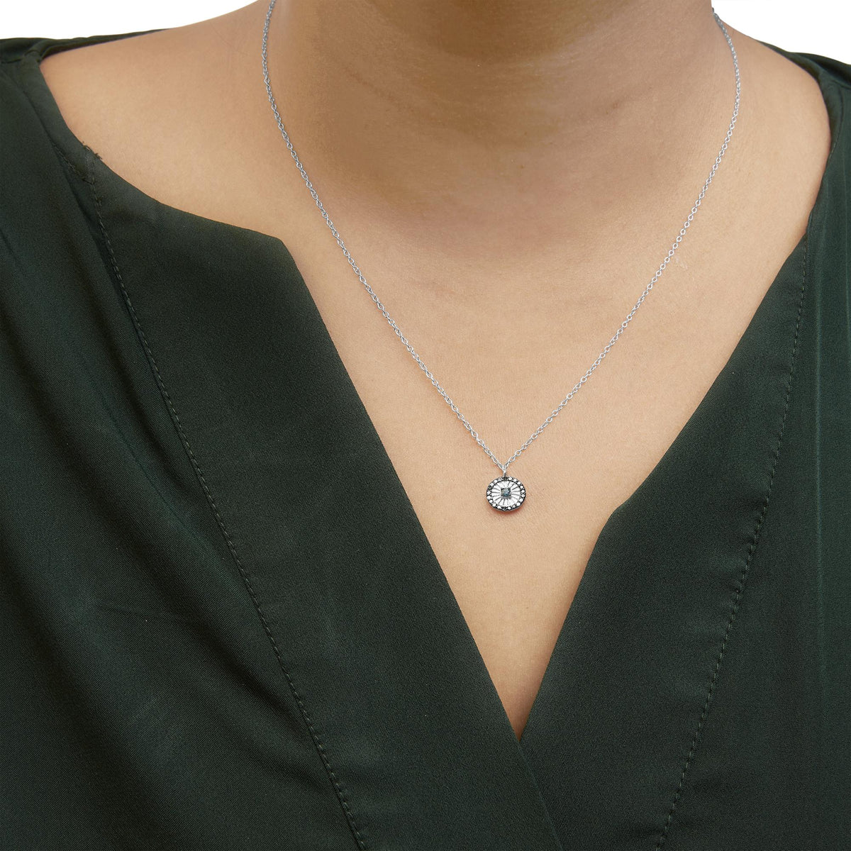 .925 Sterling Silver 1/6 Cttw Blue Diamond Wheel and Spoke Pendant Necklace (Blue Color, I2 - I3 Clarity) - 18&quot; - LinkagejewelrydesignLinkagejewelrydesign