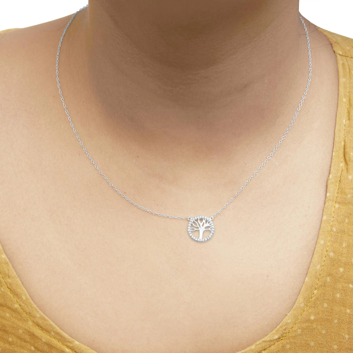 .925 Sterling Silver 1/6 Cttw Diamond Tree of Life and Circle 18&quot; Pendant Necklace (H - I Color, I1 - I2 Clarity) - LinkagejewelrydesignLinkagejewelrydesign