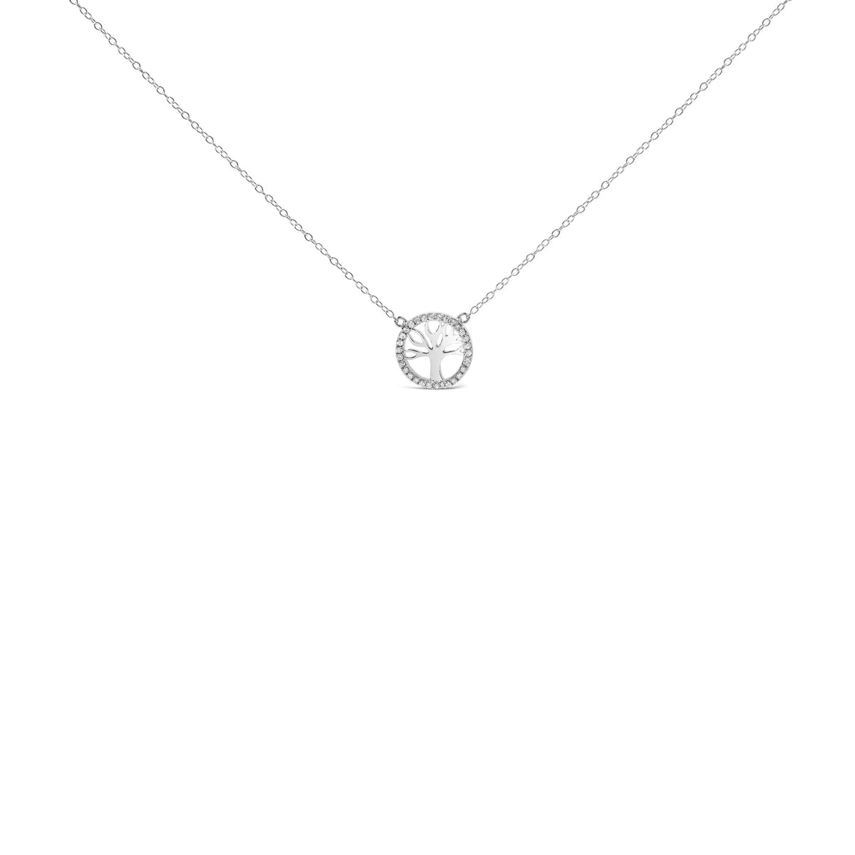 .925 Sterling Silver 1/6 Cttw Diamond Tree of Life and Circle 18&quot; Pendant Necklace (H - I Color, I1 - I2 Clarity) - LinkagejewelrydesignLinkagejewelrydesign