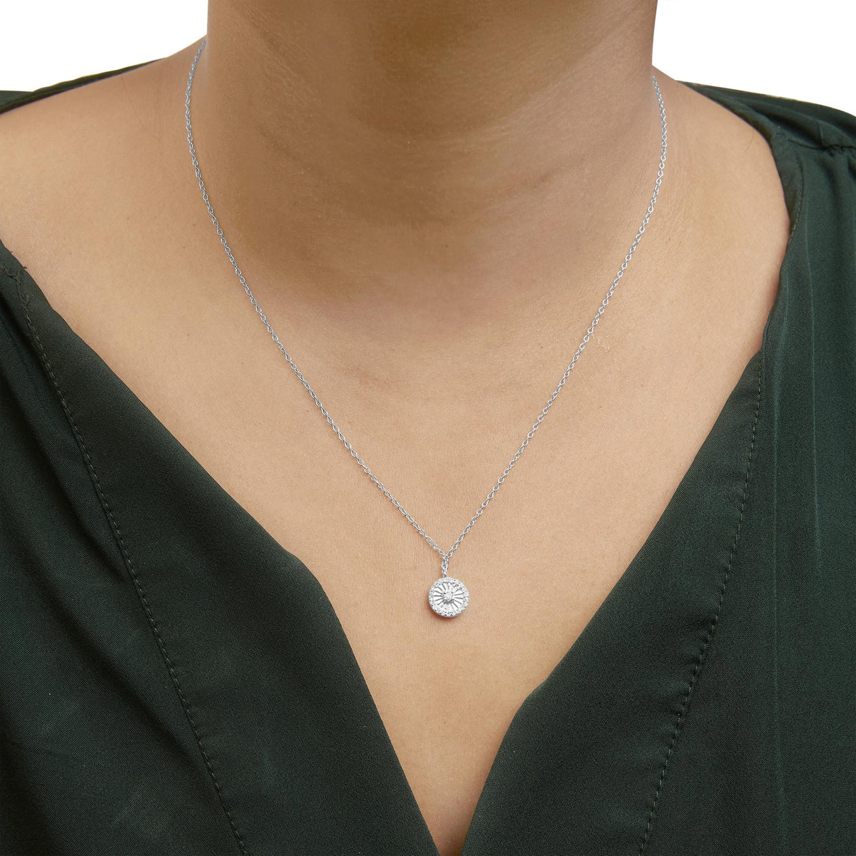 .925 Sterling Silver 1/6 Cttw Diamond Wheel and Spoke Pendant Necklace (H - I Color, I2 - I3 Clarity) - 18&quot; - LinkagejewelrydesignLinkagejewelrydesign