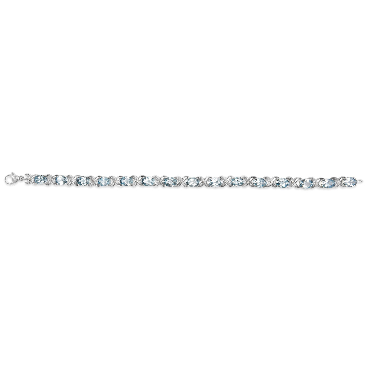 .925 Sterling Silver 16.0 Cttw Oval Blue Topaz and Diamond Accent Tennis X Link Bracelet (I - J Color, I1 - I2 Clarity) - Size 7" Inch - LinkagejewelrydesignLinkagejewelrydesign