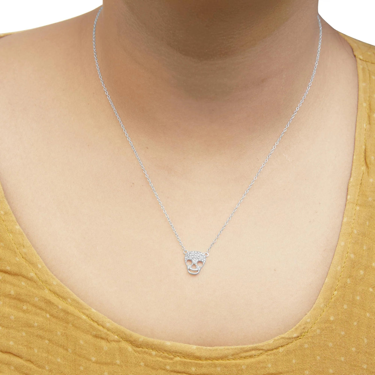 .925 Sterling Silver 1/7 Cttw Diamond Skull Pendant Necklace (H - I Color, SI1 - SI2 Clarity) - 18&quot; Inches - LinkagejewelrydesignLinkagejewelrydesign