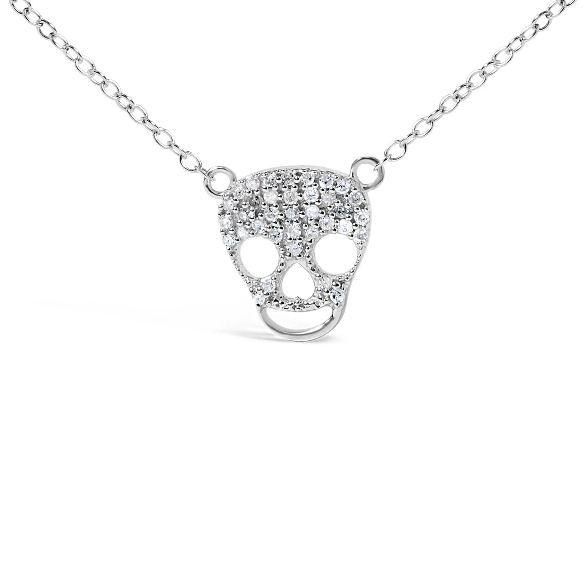 .925 Sterling Silver 1/7 Cttw Diamond Skull Pendant Necklace (H - I Color, SI1 - SI2 Clarity) - 18&quot; Inches - LinkagejewelrydesignLinkagejewelrydesign