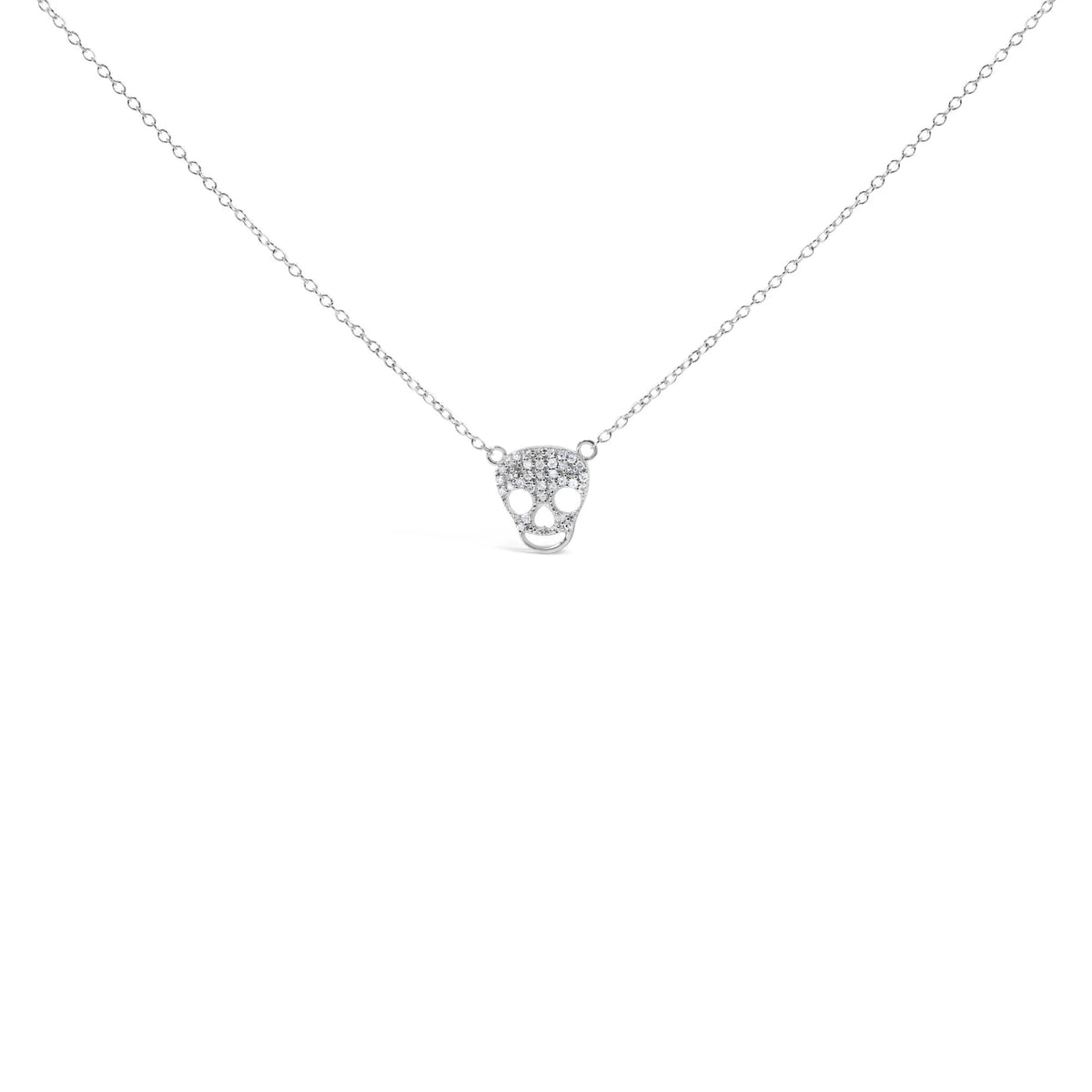 .925 Sterling Silver 1/7 Cttw Diamond Skull Pendant Necklace (H - I Color, SI1 - SI2 Clarity) - 18&quot; Inches - LinkagejewelrydesignLinkagejewelrydesign