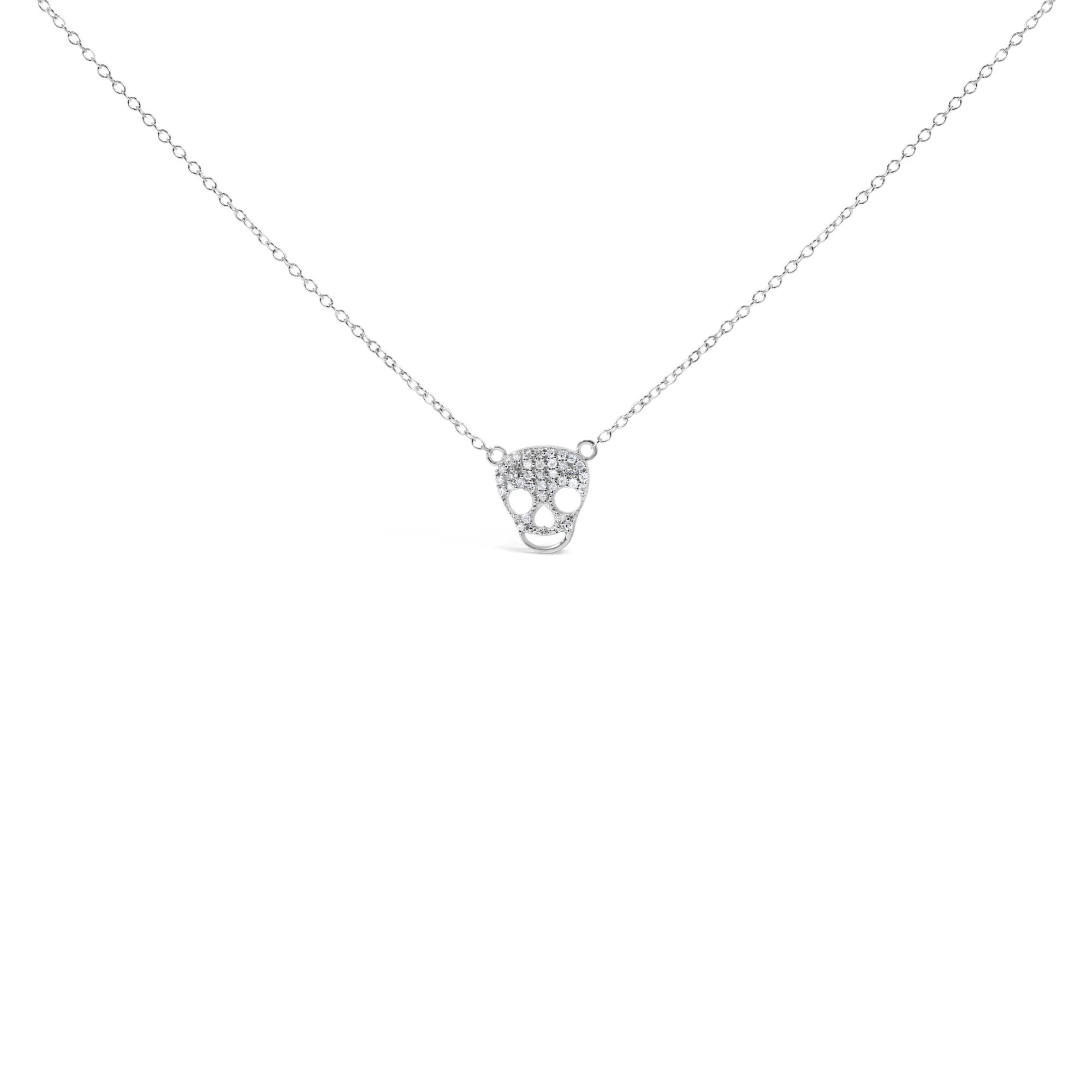 .925 Sterling Silver 1/7 Cttw Diamond Skull Pendant Necklace (H - I Color, SI1 - SI2 Clarity) - 18" Inches - LinkagejewelrydesignLinkagejewelrydesign